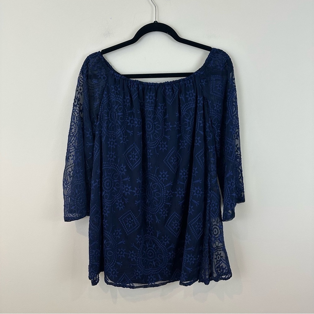 Tobi Off the Shoulder Navy Lace Tunic Mini Dress Size XS